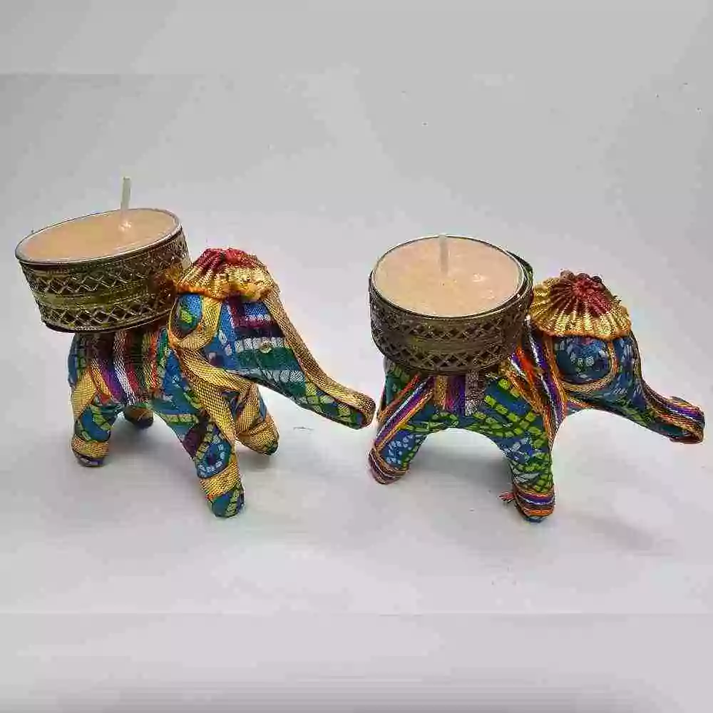 Set Of 2 Elephant Candle Holders With Tea Lights